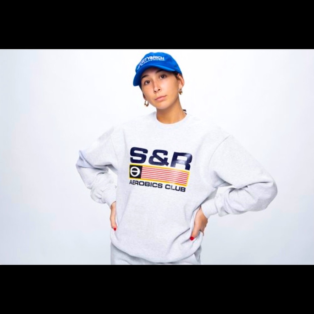 Sporty & Rich flag crew neck in heather grey - small